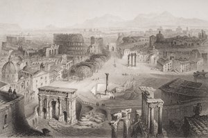 O Fórum Romano do Monte Capitolino, em Roma, gravado por A. Willmore de English School