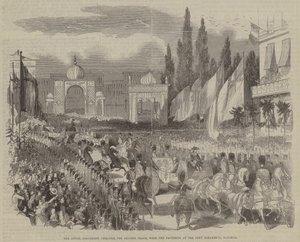 A procissão real através do Grande Place, com os pavilhões no Porto Scharbeck, em Bruxelas de English School