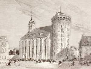 A Rundetarn ou Torre Redonda em Copenhaga, Dinamarca, no século XIX (litografia) de English School
