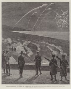As Manobras Militares Russas, o Czar observando a Luz de Busca Elétrica e a Sinalização de Foguetes no Krasnoe-Selo (gravação) de English School