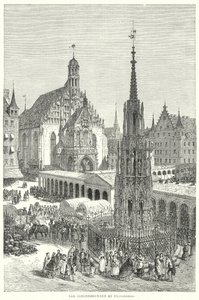 Os Schonebrunnen em Nuremberga (gravura) de English School