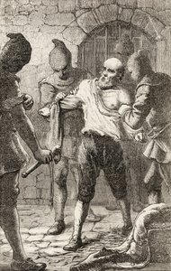 A Flagelação de George Penn durante a Inquisição Espanhola, c.1865 (gravura em madeira) de English School