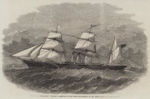 O navio a vapor Screw "Indian," Chegada do Primeiro Destacamento do 100º Regimento no Mersey (gravura) de English School