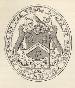O Selo da Grande Loja dos Maçons, Londres, antes de 1813, de "A História da Maçonaria, volume II", publicado por Thomas C. Jack, Londres, 1883 de English School
