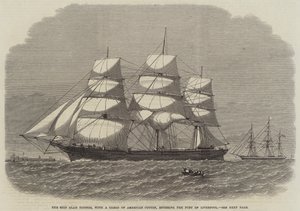 O Navio Glad Tidings, com uma Carga de Algodão Americano, a entrar no Porto de Liverpool (gravura) de English School