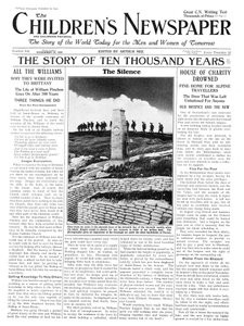 O Silêncio do Dia da Recordação, primeira página do &39;The Children&39;s Newspaper&39;, novembro de 1934 (papel de jornal)