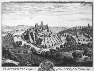 A perspectiva do sudoeste da cidade de Durham, por volta de 1600 de English School