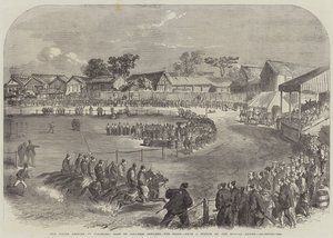A Reunião de Primavera em Yokohama, Corrida de Oficiais Japoneses, o Início (gravura) de English School