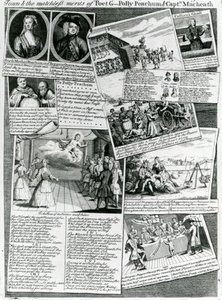 The Stage Medley representando o gosto educado da cidade e os méritos incomparáveis do poeta G., Polly Peachum e Captain Macheath, c.1728 de English School