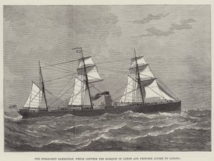 O navio a vapor Sarmatian, que transporta o Marquês de Lorne e a Princesa Luísa para o Canadá (gravura) de English School