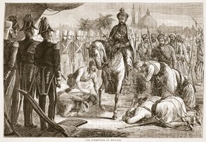 A rendição de Moolraj, ilustração de Cassells Illustrated History of England de English School