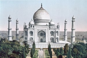 O Taj Mahal em Agra (cor litho) de English School
