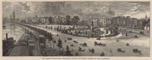 O Thames Embankment, Whitehall, mostrando o terreno reivindicado pelo governo de English School