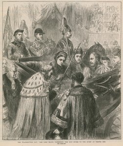 O Dia de Ação de Graças: O Prefeito apresentando a Espada da Cidade à Rainha no Temple Bar de English School