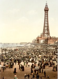 A torre e a praia, Blackpool (foto colorida à mão) de English School