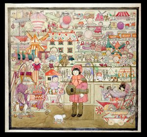 A loja de brinquedos no Natal, c.1910 (aguarela sobre papel) de English School