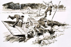 Os Caçadores de Tesouros: Klondike Stampede (guache sobre papel) de English School