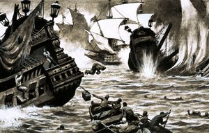 Os Caçadores de Tesouros: O Plunder Afundado de Espanha (guache no papel) de English School