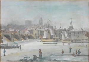 A Ponte Tyne - O Grande Gelo, 1784 de English School