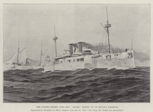 O navio de guerra dos Estados Unidos "Maine", explodiu no porto de Havana (litho) de English School