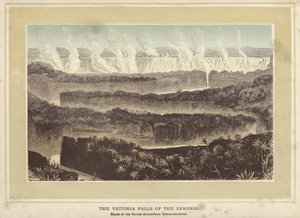The Victoria Falls of the Zambesi, chamada pelos nativos Mosyoatunya, Smoke-sounding (gravura colorida) de English School