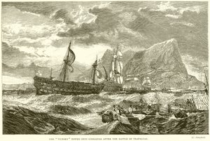 A Vitória rebocada para Gibraltar após a Batalha de Trafalgar
