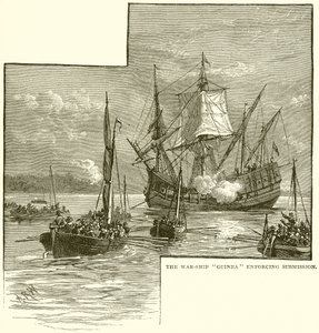 O navio de guerra da Guiné reforçando a submissão de English School