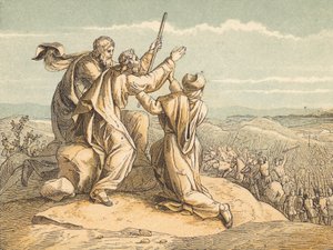 A Guerra com Amalek (gravura colorida) de English School