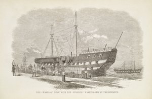 O guerreiro Hulk com o navio de lavagem de enxofre à distância, de The Criminal Prison of London e cenas de vida na prisão por Henry Mayhew (1812-1887) e John Binny, 1862 de English School
