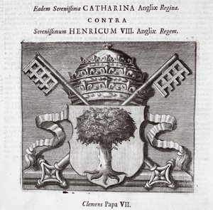 Os braços do Papa Clemente VII, ilustração de Atos e Monumentos de John Foxe, nona edição, pub. 1684 de English School