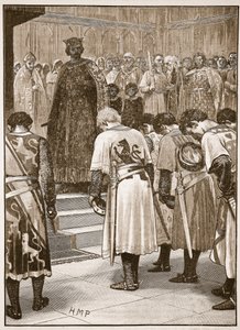 Os barões submetendo suas demandas a Henrique, ilustração da História Ilustrada de Cassells da Inglaterra (foto em sépia) de English School