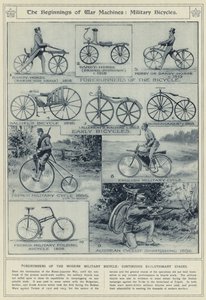 O começo de máquinas de guerra, bicicletas militares, precursores da bicicleta militar moderna, estágios evolutivos contínuos de English School