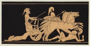O corpo de Heitor arrastado atrás do carro de Aquiles (litografia a cores) de English School