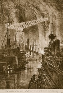 A construção dos navios: trabalho noturno em um dos vastos estaleiros britânicos, 1914-19 de English School