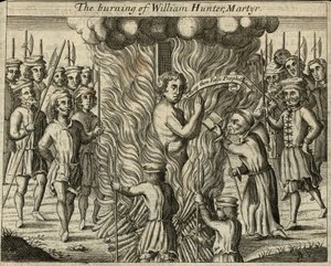 A queima de William Hunter, mártir (gravura) de English School
