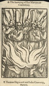 A queima de cinco mártires em Cantuária (gravura) de English School