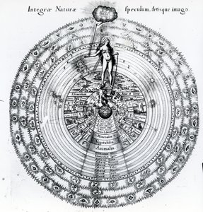 A correspondência entre o humano e o universo, de Utriusque Cosmi Historia, de Robert Fludd, 1617-19 de English School