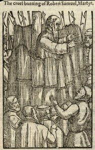 O cruel incêndio de Robert Samuel, Mártir (gravura) de English School