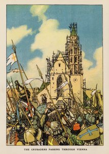 A passagem dos cruzados por Viena (litografia a cores) de English School