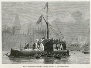 O navio de cilindro Cleopatra, com o obelisco, na ponte de Westminster de English School