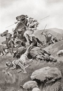 A morte de Masistius enquanto liderava um ataque de cavalaria contra as forças gregas, da História das Nações de Hutchinson, pub.1915 de English School
