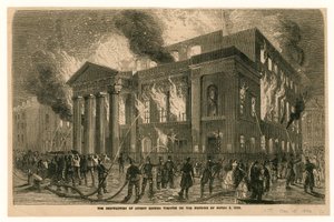 A destruição do Covent Garden Theatre, em Londres, na manhã de 5 de março de 1856 de English School