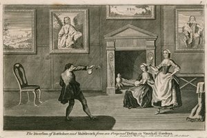 O desvio de Battledore e Shittlecock do design original em Vauxhall Gardens, Londres de English School