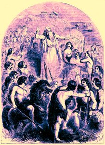 Os druidas que incitam os bretões a se oporem ao desembarque dos romanos, ilustração de Cassells Illustrated Universal History, de Edward Ollier, publicada em 1890 (imagem digitalmente aprimorada) de English School