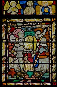 A janela do leste representando a prisão do músico anjo de São João e Virgin & Child e outra Virgem no dossel de English School