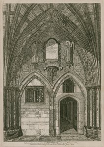 A entrada do claustro oriental para a antiga Chapter House, Abadia de Westminster, Londres de English School