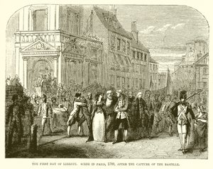 O primeiro dia da liberdade. Cena em Paris, 1789, após a captura da Bastilha de English School