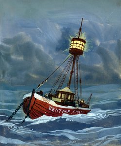 O primeiro farol colocado perto do banco de areia Nore em 1732 de English School