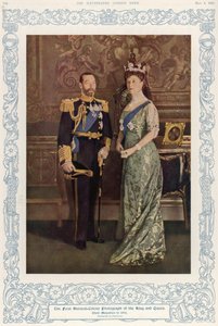 A primeira fotografia colorida natural do rei George V (1865-1936) e da rainha Mary (1867-1953) em 1914, reproduzida em The Illustrated London News, 4 de maio de 1935. de English School