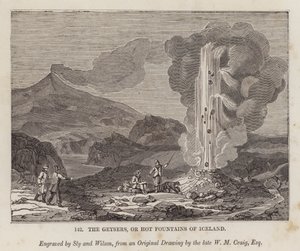 Os géiseres, ou fontes quentes da Islândia (gravura) de English School